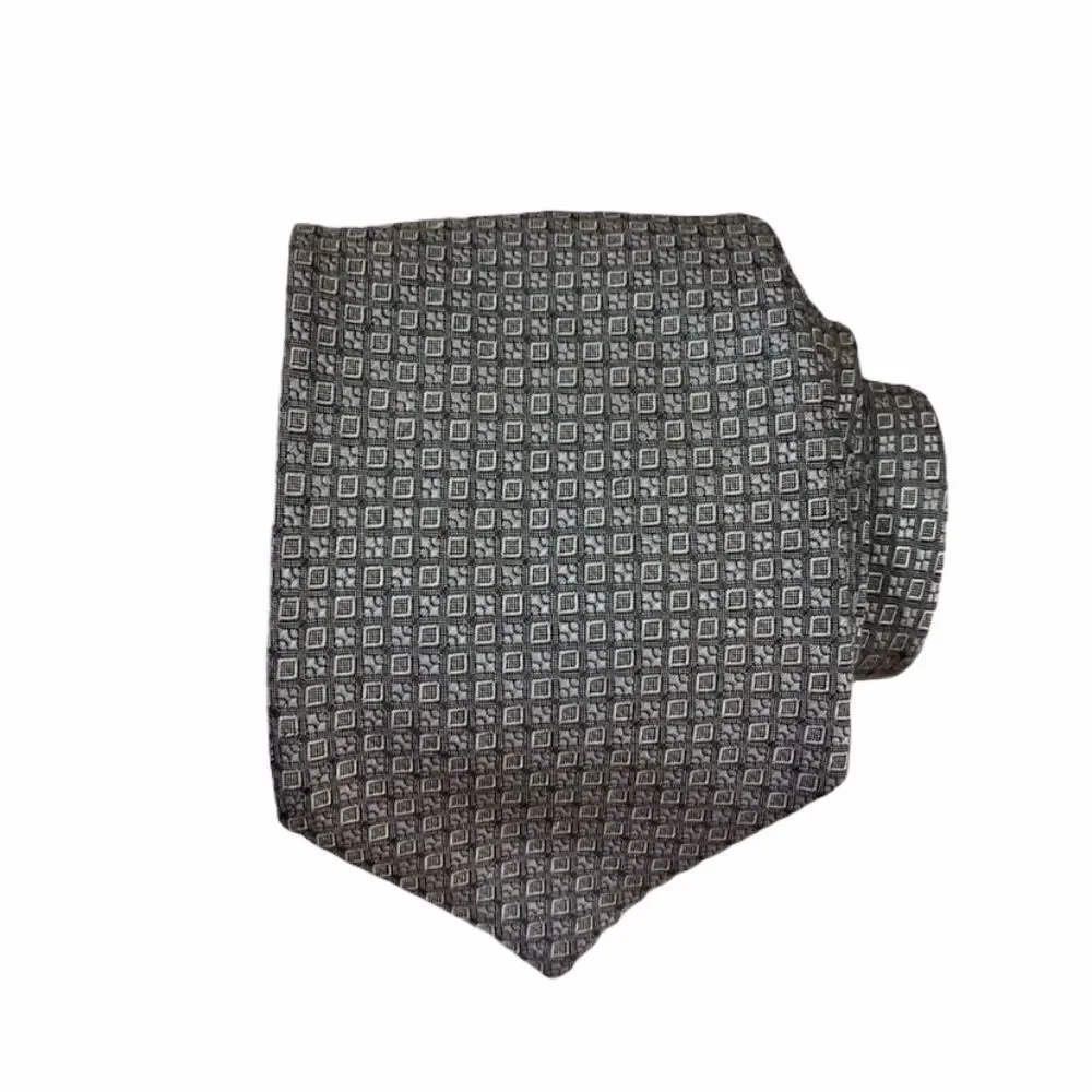 Brooks Brothers Silk Tie Silver/White Geometric‎